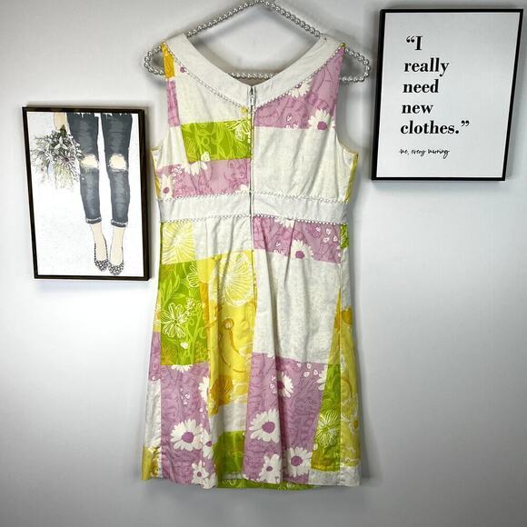 Lilly Pulitzer Vneck Empire Waist Pastel Patchwork Print Tank Dress SZ 4 - Picture 7 of 8